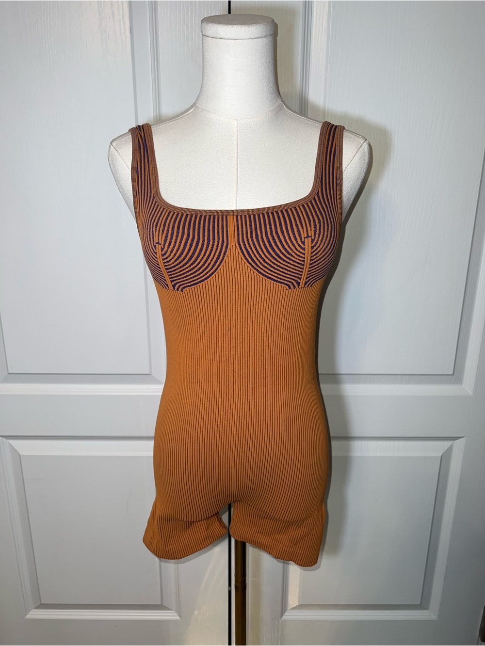 Zara Ribbed Knit Tank Romper in Rust